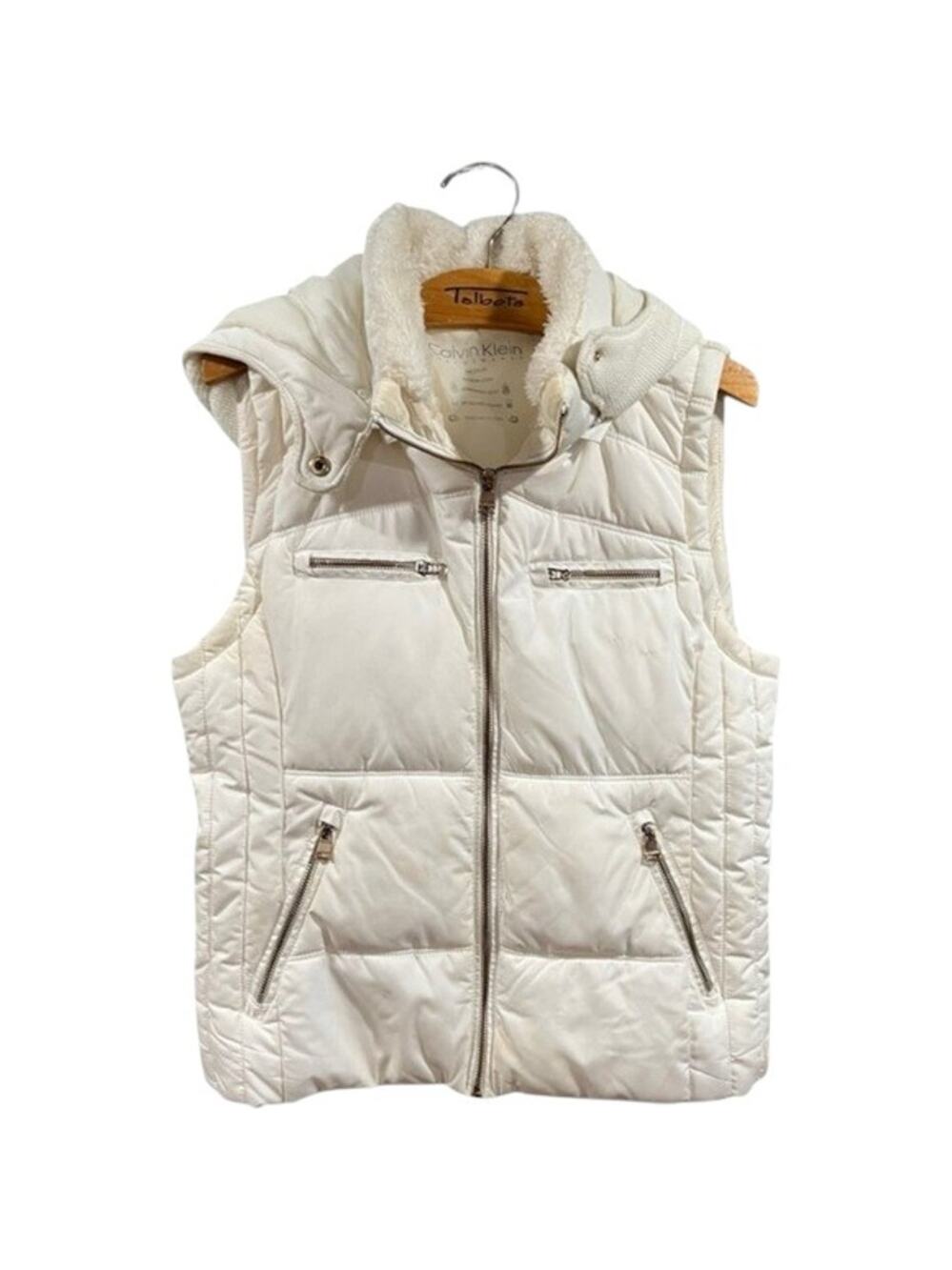 Calvin Klein Performance White Puffer Vest Medium Sherpa Hood